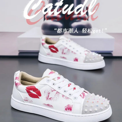 Fashion Trend Couples Casual Sneakers Red Sole Rivet Board Shoes for Men High Quality Man's Leather Sneakers for Men Women Shoes