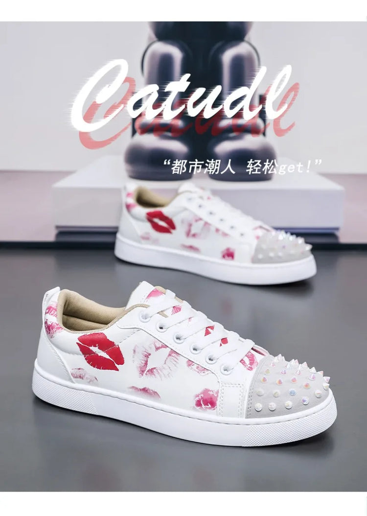 Fashion Trend Couples Casual Sneakers Red Sole Rivet Board Shoes for Men High Quality Man's Leather Sneakers for Men Women Shoes