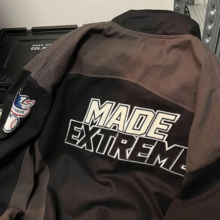 Gmiixder American Street Racing Jacket Men Women Cool Niche Embroidery Motorcycle Baseball Uniform Unisex Punk Letter Streetwear