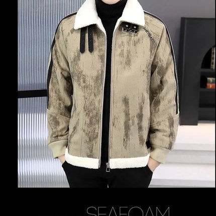 2024 Winter Woolen Motorcycle Jacket Men Thickened Velvet Casual Business Wool Blends Coat Hip Hop Social Streetwear Overcoat