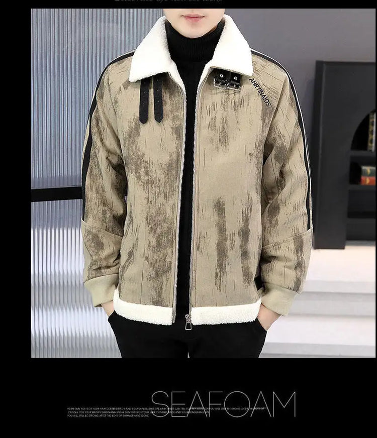 2024 Winter Woolen Motorcycle Jacket Men Thickened Velvet Casual Business Wool Blends Coat Hip Hop Social Streetwear Overcoat