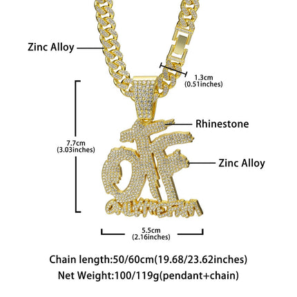 Hip Hop Fashion English Letter OTF Pendant Cuban Chain Necklace,  Suitable For Daily Wear By Men And Women , Rock Party Jewelry PlatiNum
