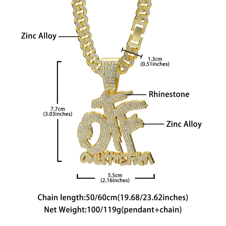 Hip Hop Fashion English Letter OTF Pendant Cuban Chain Necklace,  Suitable For Daily Wear By Men And Women , Rock Party Jewelry PlatiNum