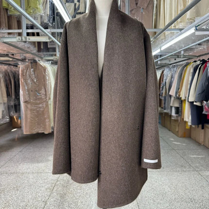 Newest Luxury Coffee Scarf Collar Wool Coat Women Loose Elegant Ladies Autumn Winter Jacket Causal Handmade Women's Jacket2025