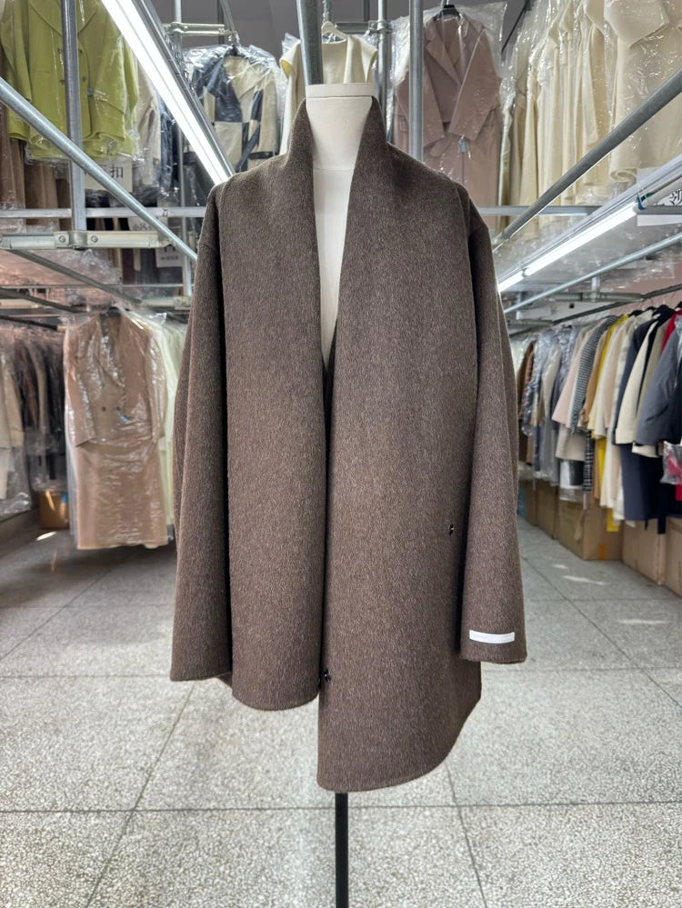 Newest Luxury Coffee Scarf Collar Wool Coat Women Loose Elegant Ladies Autumn Winter Jacket Causal Handmade Women's Jacket2025