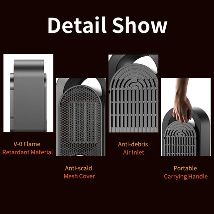Portable Heater Mini Electric Heater Room Space Heater Warm Heating Hot Fans Desktop Tilting Power-Off Office Mute Heater 1000W