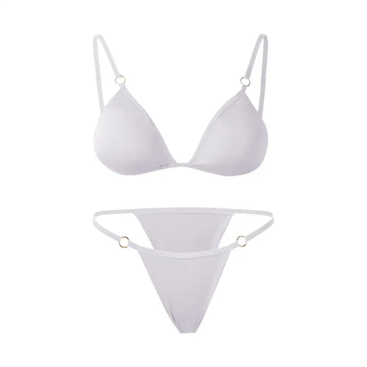 Costume da bagno bikini sexy da donna in tinta unita con fibbia in metallo decorato con costumi da bagno brasiliani per vacanze al mare platinumshop