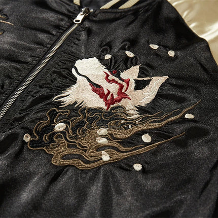 High Quality Japanese Style Nine-tailed Fox Embroidered Motorcycle Jacket Streetwear Harajuku Hip Hop Men Baseball Coat Autumn