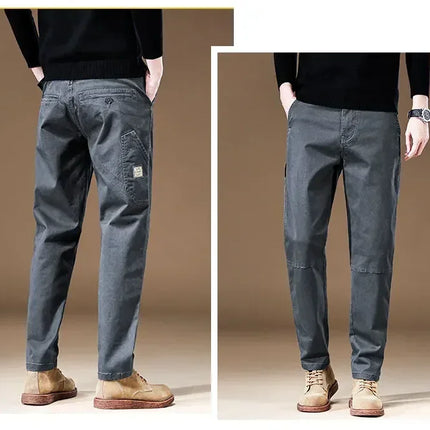 Spring Autumn New Men's 97% Cotton Jogging Cargo Long Pants Retro Solid Color Korean Style Straight Loose Casual Pants Male