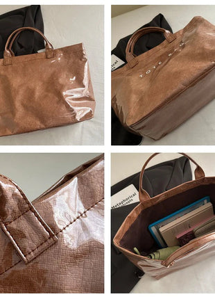 Tote Bag, Retro Letter, Casual Versatile Handbag, Minimalist Transparent, Simple, Commuter, Large-capacity Bag for Women PlatiNum