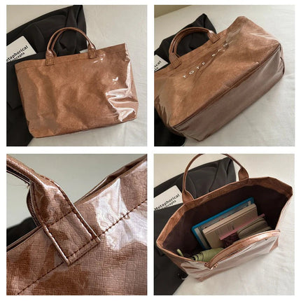 Tote Bag, Retro Letter, Casual Versatile Handbag, Minimalist Transparent, Simple, Commuter, Large-capacity Bag for Women PlatiNum