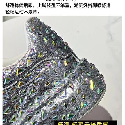 2025 Autumn Leather Women Shoes New Style Fashion Platform Shoes Ins Platforms Sneakers Tide Shine Bling Rhinestone Shoes
