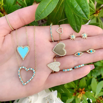 Stainless Steel Vintage Natural Stone Heart Pendant Necklace For Women Girl Clavicle Chain Choker Zircon Fashion Jewelry Gift PlatiNum