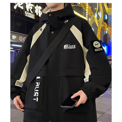 Men's Hooded Casual Jackets 2026 Spring Autumn Streetwear Windbreaker Loose Cargo Outdoor Coats Youth Daily Wear Tops Clothing