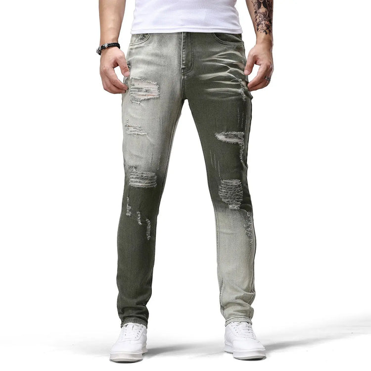 Men's Casual Jeans Vintage Straight Leg Elastic Slim Fit Autumn Winter Sweatpants Trousers Skinny Y2k Jeans Men's Cargo Pants