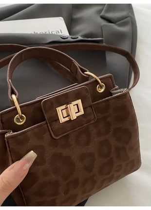 Elegante Mini Borsa a Tracolla con Manico Superiore, Chiusura Dorata, Versatile Borsa in Finta Pelle Scamosciata e Pelle per Uso Quotidiano Femminile