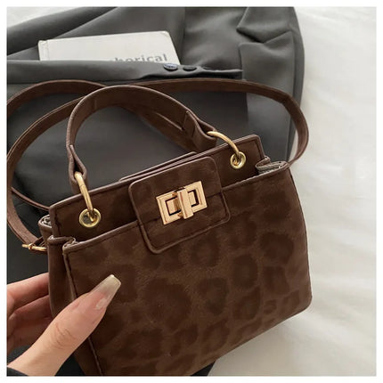 Elegante Mini Borsa a Tracolla con Manico Superiore, Chiusura Dorata, Versatile Borsa in Finta Pelle Scamosciata e Pelle per Uso Quotidiano Femminile