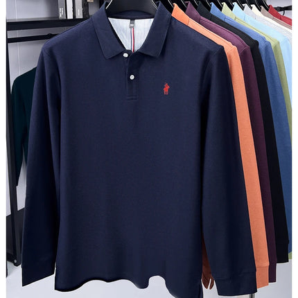 High-end branded long-sleeved polo shirt, 100% cotton, new business men's leisure lapel t-shirt, luxury comfort with Paul pony embroidery