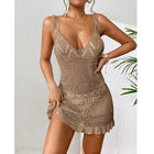 Abito da donna in tinta unita senza maniche con scollo all'americana, per le vacanze estive, bikini lavorato a maglia, copricostume, abiti da spiaggia alla moda senza schienale platinumshop