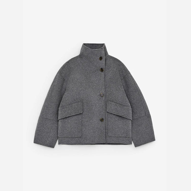 Elegant Women's Belt Short Woolen Coats Loose Stand Collar Single-breasted Long Sleeve Jacket 2026 Autumn Lady Commute Outwear