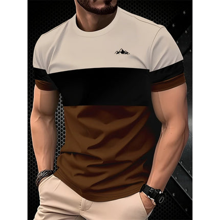 Men's Simple Fashion Striped Graphic T-shirt Summer Fashion Short Sleeve 3D Printed T-shirt Casual Oversized Crew Neck T-shirt