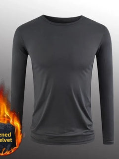 Men's Fleece Lined Thickened Long Sleeve T-Shirt round Neck Base Shirt Breathable Casual Winter Top Non-flammable Velvet