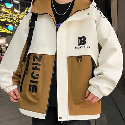 Fashion 2026 Spring Autumn Men's Hooded Casual Jacket Outdoor Windproof Loose Technical Coat Youth Streetwear Top Parka Clothing