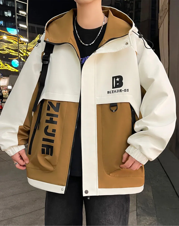 Fashion 2026 Spring Autumn Men's Hooded Casual Jacket Outdoor Windproof Loose Technical Coat Youth Streetwear Top Parka Clothing