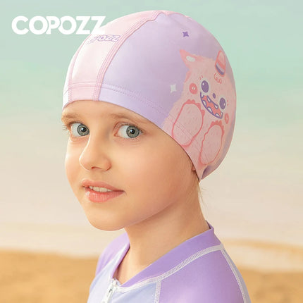 COPOZZ Cuffia da nuoto per bambini in cartone animato Bambini PU Protezione per le orecchie impermeabile Cappello da nuoto Cappelli da bagno elastici Cuffie da piscina per ragazzi Ragazza