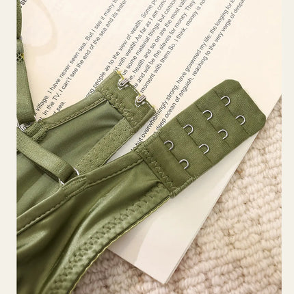 MOYISU No‑Wire French Lace Half‑Cup Bra Set Women Ultra‑Thin Transparent Green Lingerie, Daily Brassiere 32‑38 AB for Small Bust