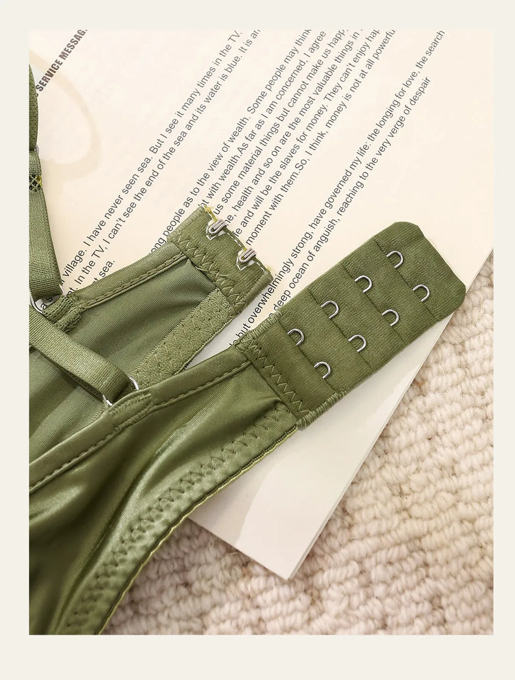 MOYISU No‑Wire French Lace Half‑Cup Bra Set Women Ultra‑Thin Transparent Green Lingerie, Daily Brassiere 32‑38 AB for Small Bust
