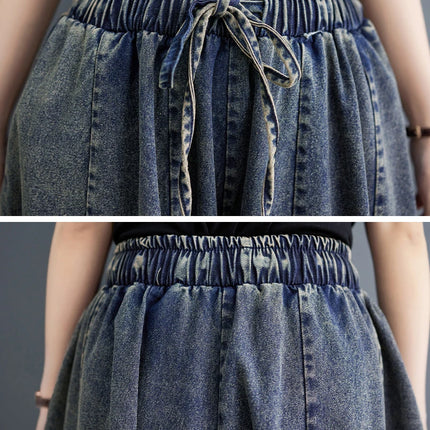 508 primavera estate nuovi Jeans larghi 100kg per le donne coulisse semplice tinta unita nero Vintage cotone femminile lanterna pantaloni in Denim
