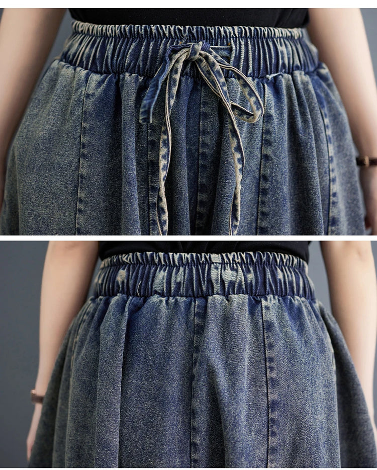 508 primavera estate nuovi Jeans larghi 100kg per le donne coulisse semplice tinta unita nero Vintag