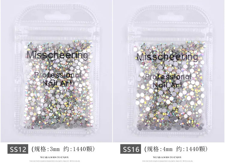 144/288 /1440pcs SS3-SS50 Crystal AB Clear Nail Rhinestones Non Hotfix Flat Back Stones DIY Strass Nail Art Decor Accessories