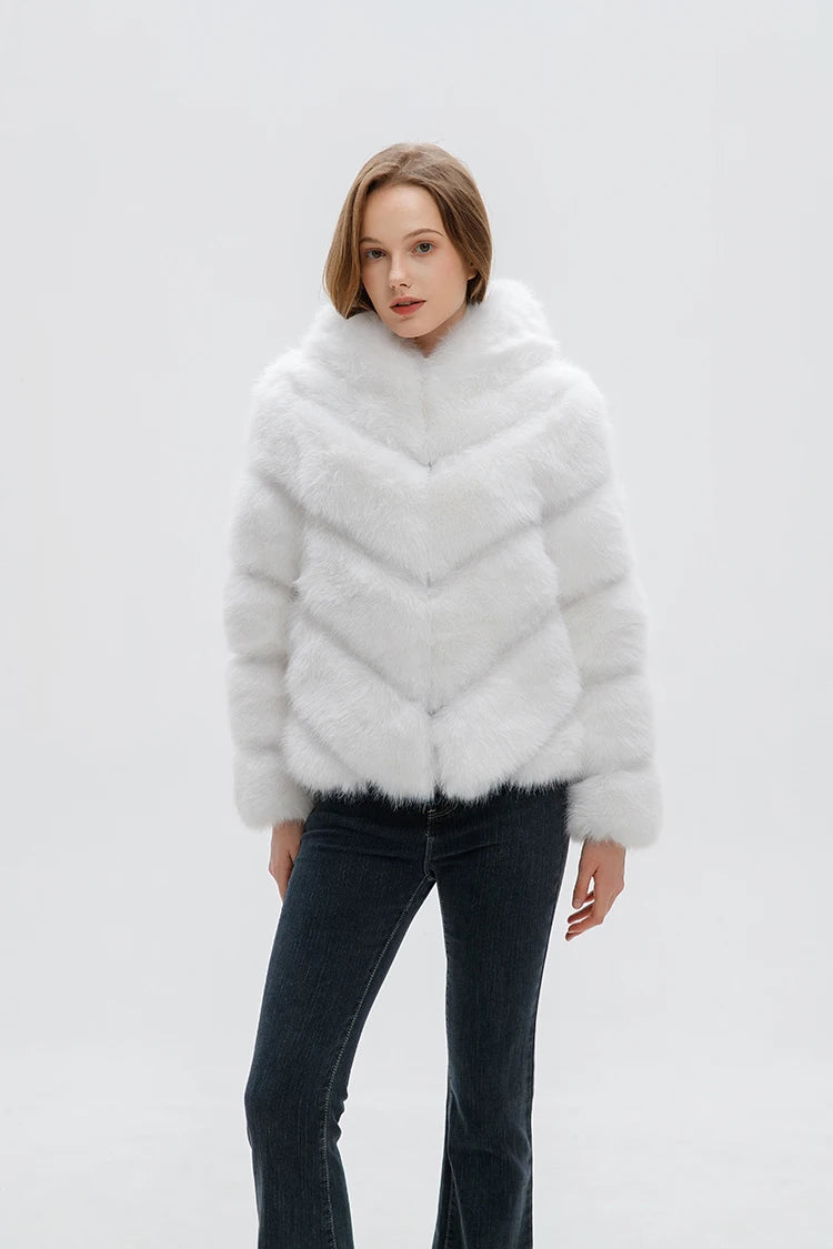 ZADORIN Fashion Hooded Splicing Fluffy Jacket Women Winter Long Sleeve White Faux Fur Coat Woman Clothing New in Coats & Jackets