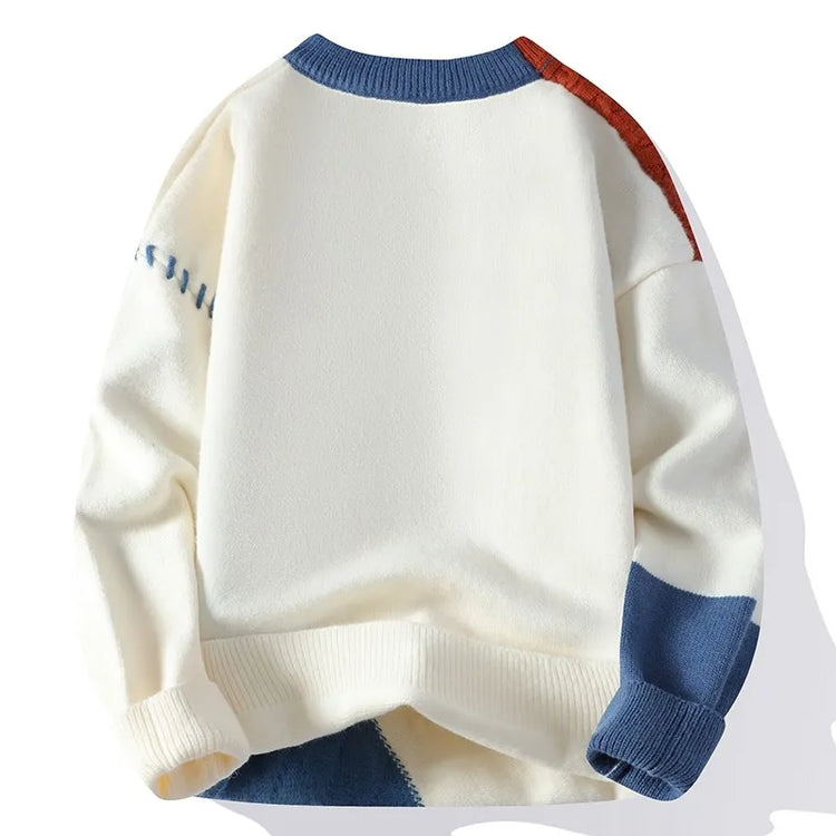 2024 Patchwork Knitted Sweater Trend High Street Autumn Winter Warm Men's Tops Hip-hop Street Clothing Fishing Sports Pullover
