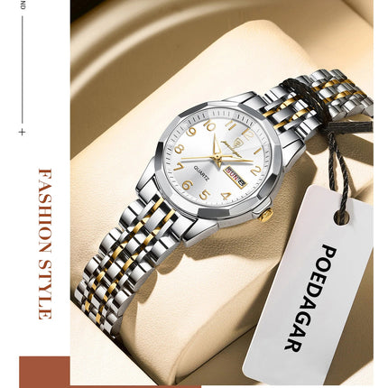 POEDAGAR elegante orologio da polso da donna al quarzo impermeabile luminoso data settimana orologio da donna orologi da donna casual in acciaio inossidabile reloj platinumshop