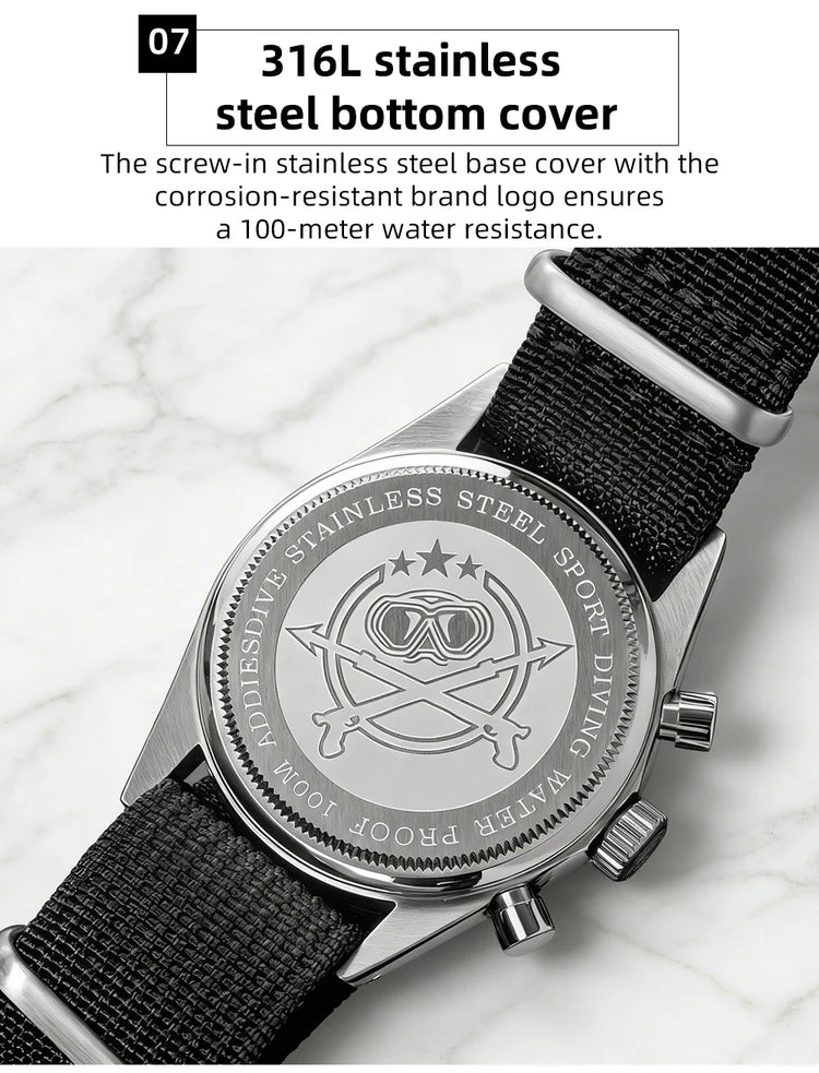 ADDIESDIVE New Chronograph 0S20 Quartz Wristwatch Luxury Men Watch Ceramic Bezel Domed Glass 100m Waterproof BGW9 Luminous