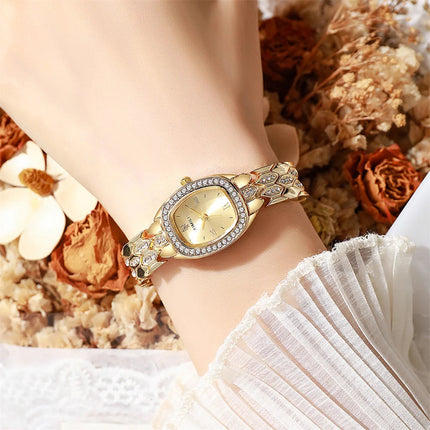 Orologio al quarzo moda donna placcato oro di lusso Semplice cinturino con fibbia di qualità per orologio da lavoro in acciaio inossidabile a forma di botte di Roma platinumshop