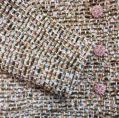 2025 Hot Sale Elegant Female Pink Shiny Diamonds Tweed Jackets Single Breasted Chic Tops Work Lady Slim Fit Coat Casual Blazers