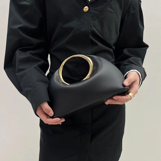 Borsa da donna alla moda Elegante pochette con manico superiore in metallo Borsa da sera Piccola borsa in pelle PU retrò