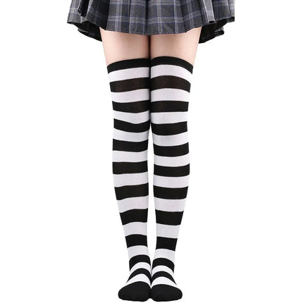 Calze autoreggenti a righe da donna Calze da donna nere bianche rosa lunghe sopra sopra il ginocchio femboy Cosplay Lolita Harajuku Y2k