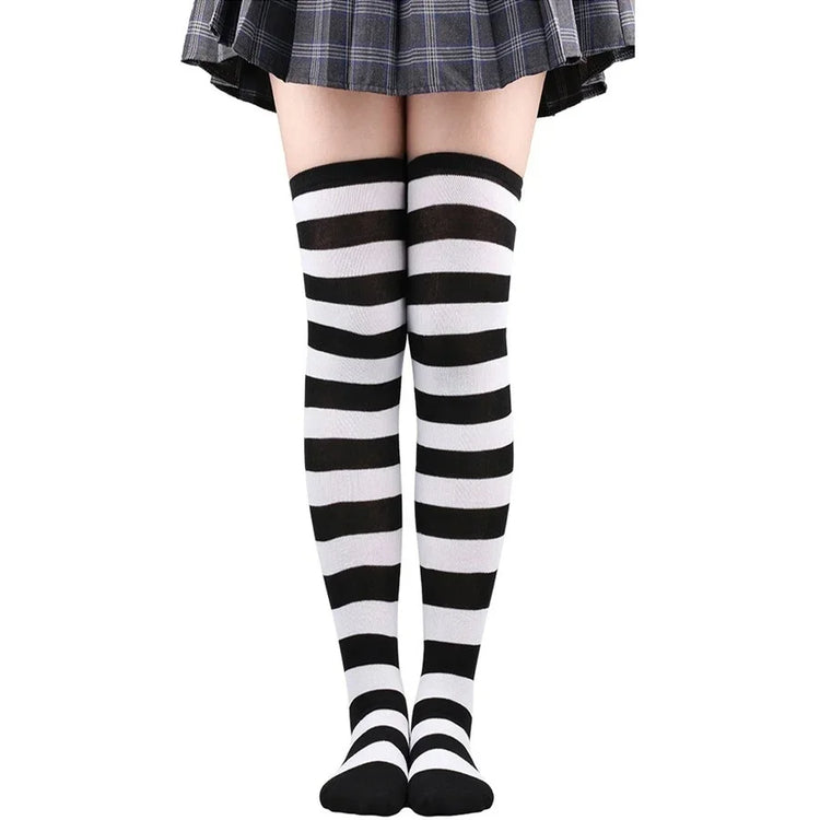 Calze autoreggenti a righe da donna Calze da donna nere bianche rosa lunghe sopra sopra il ginocchio femboy Cosplay Lolita Harajuku Y2k
