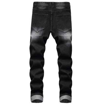 Casual Men's Light Blue Denim Jeans Ripped Straight Leg Slim Fit Non-Elastic Torn Casual Style Chinese Production PlatiNum