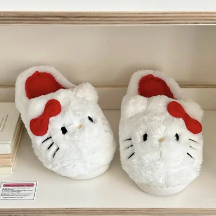 Cute Hello Kitty Anime Plush Slippers for Women, Sanrio Kawaii Cotton Shoes, Soft Student Bedroom Shoes, Girl Gifts for Winter Holidays