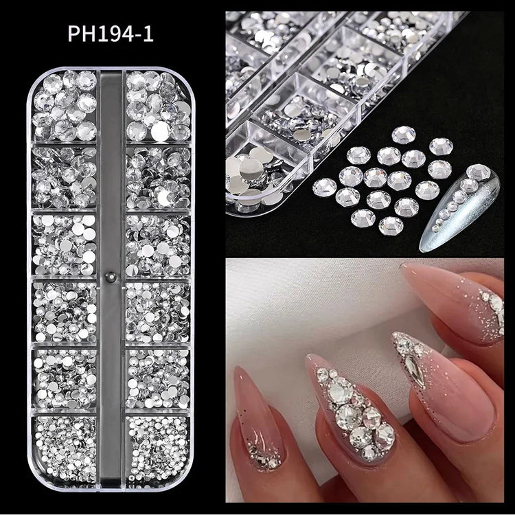 Mix 3D Nail Rhinestones 12 Grids Crystal Diamonds for Nail Art Mini Glitter Diamonds Decorative DIY Nail Art Accessories