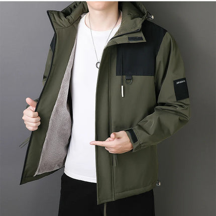 Plus Size Male Waterproof Windproof Hooded Jacket Autumn Winter New Fashion Men Casual Loose Fleece Thick Warm High Quality Coat
