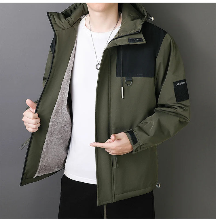 Plus Size Male Waterproof Windproof Hooded Jacket Autumn Winter New Fashion Men Casual Loose Fleece Thick Warm High Quality Coat
