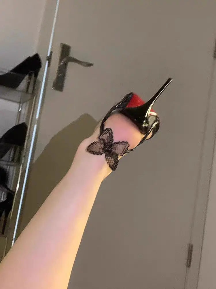 Sexy pizzo bowknot sottili tacchi alti donna bocca di pesce elegante designer Striptease banchetto scarpe eleganti sandali di marca di moda donna