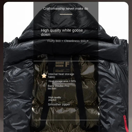 -30 ℃ Cold-proof Long Down Jacket Men's Light Luxury Black Gold Lightweight 95% Goose Down Jacket Unisex Winter Warm Hooded Coat PlatiNum